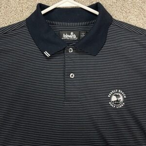 Ashworth Pebble Beach Polo Shirt Mens L Black Gray Striped Short Sleeve Golf EUC